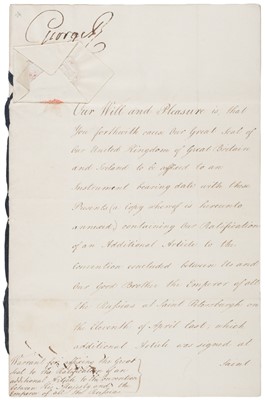 Lot 292 - George III (1738-1820), King of Great Britain and Ireland, 1760-1820. Document Signed, 10 June 1805