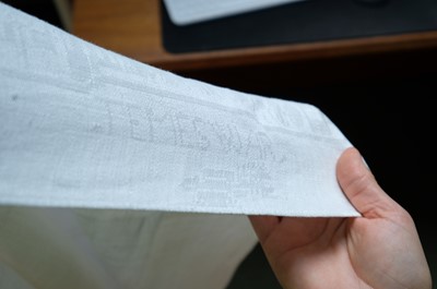 Lot 338 - Queen Victoria. A napkin from the Banquet held at the Guildhall, London, 1837