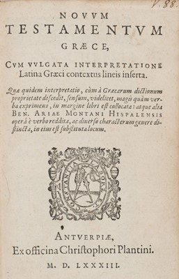 Lot 316 - New Testament [Greek & Latin]. Novum Testamentum Graece, cum Vulgata Interpretatione Latina..., 1583