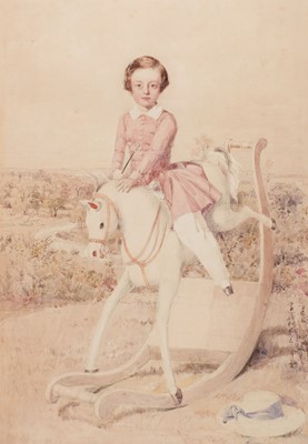 Lot 130 - Morgan (J., 19th century). Boy on a Rocking Horse, 1849, watercolour and pencil