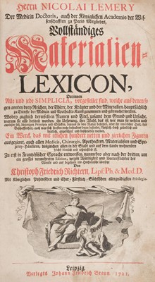 Lot 134 - Lemery (Nicolas). Vollständiges Materialien-Lexicon, 1721