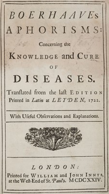 Lot 340 - Boerhaave (Hermann). Aphorisms: concerning the Knowledge and Cure of Diseases, 1724