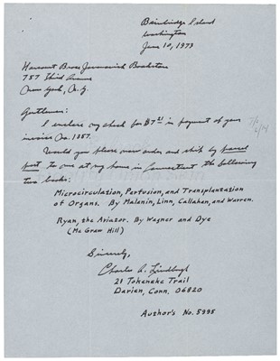 Lot 322 - Lindbergh (Charles Augustus, 1902-1974), American aviator, Autograph Letter Signed, 1973