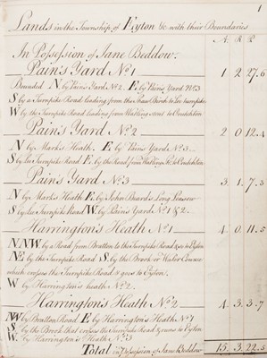 Lot 87 - Eyton land survey manuscript. Lands in the Township of Eyton and Parish of Wellington..., 1769