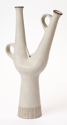 Lot 565 - Gambone (Bruno, 1936-2021). Sandstone sculptural vase with two necks, signed to the base