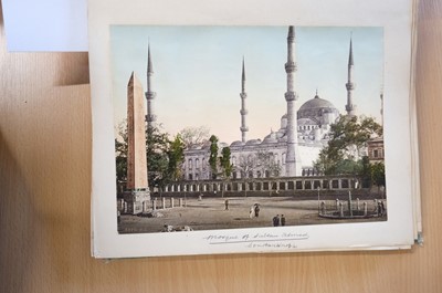 Lot 38 - Photochromes. A pair of albums containing 55 mounted and loose photochrome photographs, c. 1900