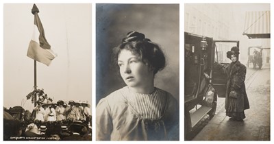 Lot 197 - Suffragettes Political Postcards. A group of 20 mostly real photo Suffragettes postcards, c. 1910-14
