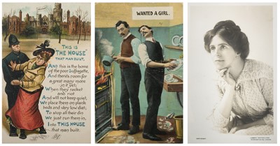 Lot 198 - Suffragettes Political Postcards. A group of 65 Suffragettes and related postcards, c. 1908-14