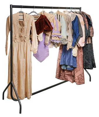 Lot 296 - Clothing. A long silk dress, circa 1910, & other late 19th/early 20th century clothing
