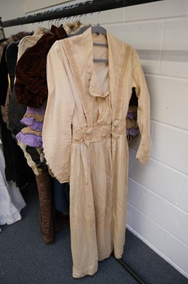 Lot 296 - Clothing. A long silk dress, circa 1910, & other late 19th/early 20th century clothing