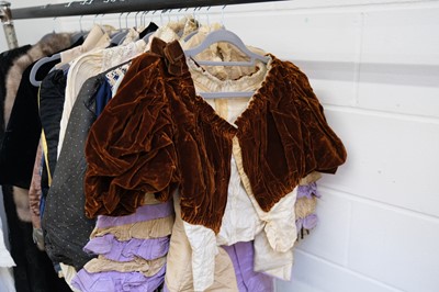 Lot 296 - Clothing. A long silk dress, circa 1910, & other late 19th/early 20th century clothing