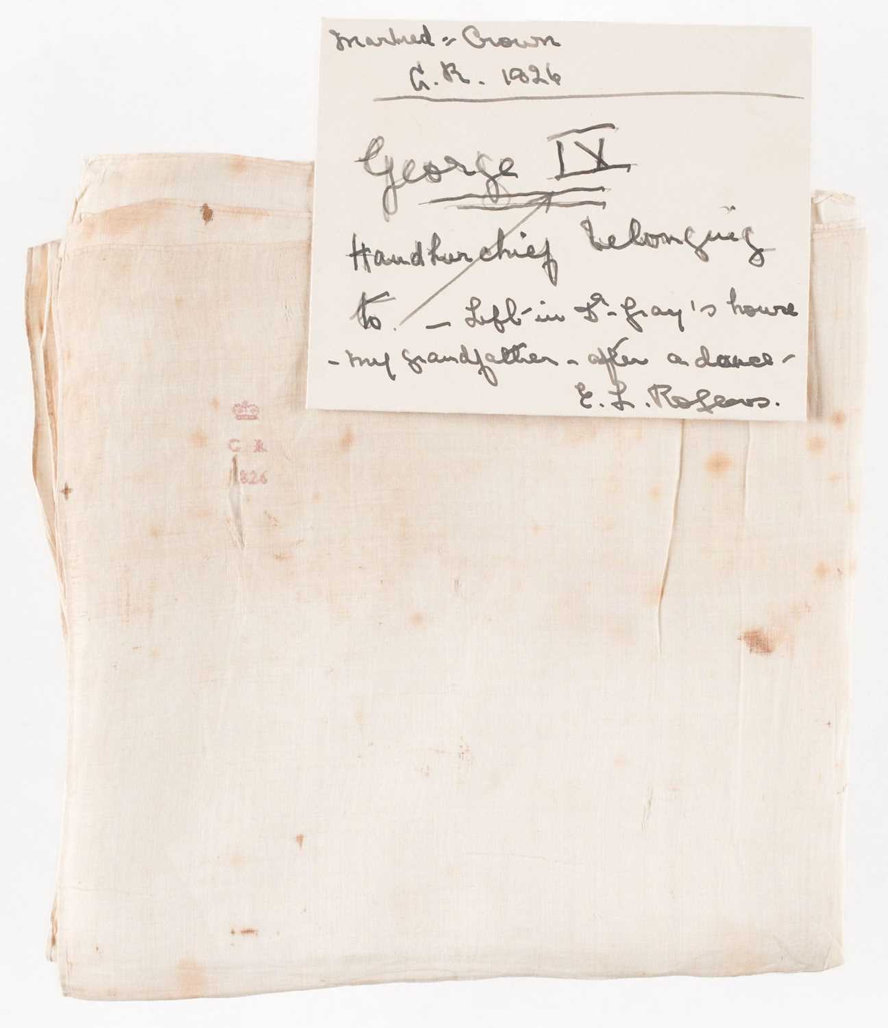Lot 320 - George IV. A handkerchief, with the King's cypher, dated 1826