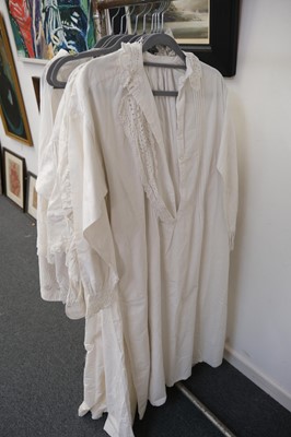 Lot 298 - Clothing. Two gentlemen's linen shirts, mid 19th century, & other items