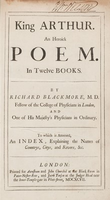 Lot 231 - Blackmore (Richard). King Arthur. An Heroick Poem. In Twelve Books, 1st edition, 1697