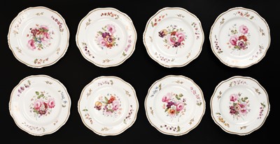 Lot 556 - Botanical Plates. A set of 8 English porcelain plates, circa 1820