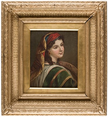 Lot 147 - Orientalist School. Portrait of a North African dancer, late 19th century, oil on canvas