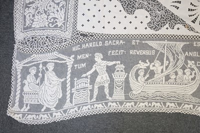Lot 332 - Lace Veil. A needlelace wedding veil, late 19th/early 20th century, & other lace items