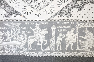 Lot 332 - Lace Veil. A needlelace wedding veil, late 19th/early 20th century, & other lace items