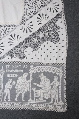 Lot 332 - Lace Veil. A needlelace wedding veil, late 19th/early 20th century, & other lace items