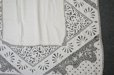 Lot 332 - Lace Veil. A needlelace wedding veil, late 19th/early 20th century, & other lace items