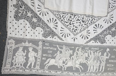 Lot 332 - Lace Veil. A needlelace wedding veil, late 19th/early 20th century, & other lace items