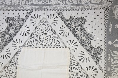 Lot 332 - Lace Veil. A needlelace wedding veil, late 19th/early 20th century, & other lace items