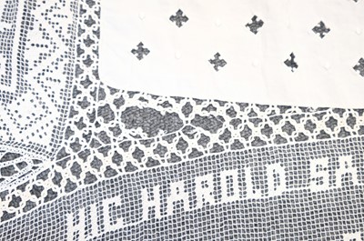 Lot 332 - Lace Veil. A needlelace wedding veil, late 19th/early 20th century, & other lace items
