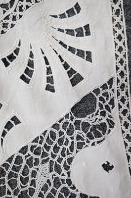 Lot 332 - Lace Veil. A needlelace wedding veil, late 19th/early 20th century, & other lace items