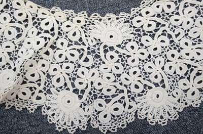 Lot 332 - Lace Veil. A needlelace wedding veil, late 19th/early 20th century, & other lace items