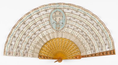 Lot 356 - Ballooning Fan. A hand-painted blond tortoiseshell fan, circa 1890