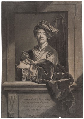 Lot 32 - Drevet (Pierre Imbert, 1697-1739). Portrait of Hyacinthe Rigaud, engraving