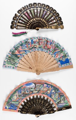 Lot 359 - Chinese Fan. A lacquered and painted bamboo brisé fan, circa 1840