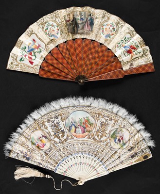 Lot 366 - Decorative Fan. A late 19th century Continental fan, & 1 other