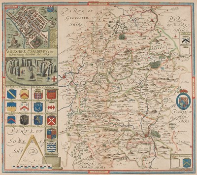 Lot 84 - Wiltshire. Saxton (C. & P. Lea), Wiltshire, wth Salisbury Citty & Stone heng..., circa 1693
