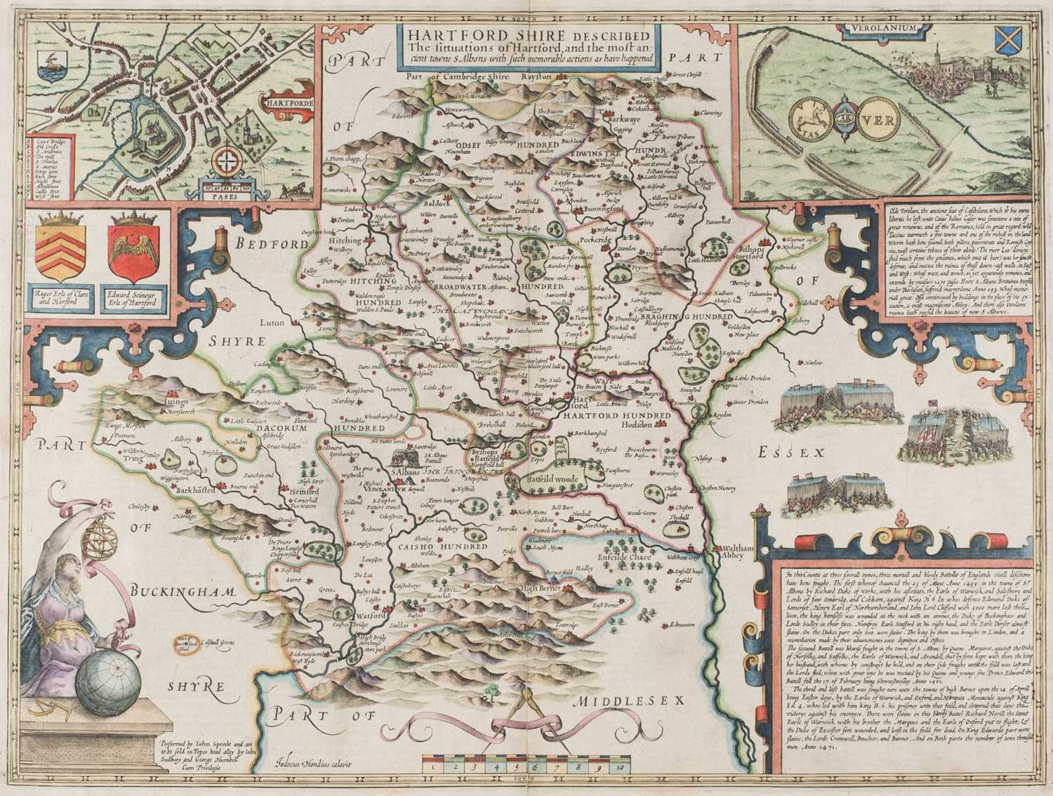 Lot 34 - Hertfordshire. Speed (John), Hartford Shire Described, circa 1627