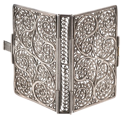Lot 385 - Silver Filigree Binding. A George III silver filigree almanack book case