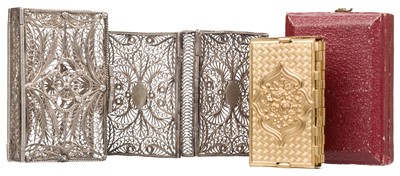 Lot 399 - Silver Filigree Bindings. Victorian Beatrice Patent gilt metal concertina action needle case, c. 1867