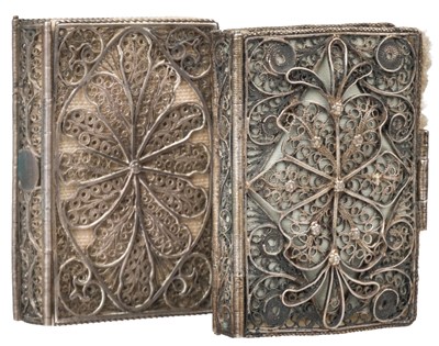 Lot 396 - Silver Filigree Bindings. A continental silver filigree almanack book case