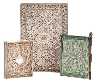 Lot 393 - Silver Filigree Bindings. A continental silver filigree almanack case, 19th century