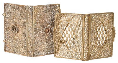 Lot 390 - Silver Filigree Bindings. A 19th century silver gilt filigree almanack book case