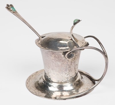 Lot 394 - Charles Robert Ashbee (1863-1942). A Silver mustard pot and spoon, for the Guild of Handicraft designed by Charles Robert Ashbee, London, 1905