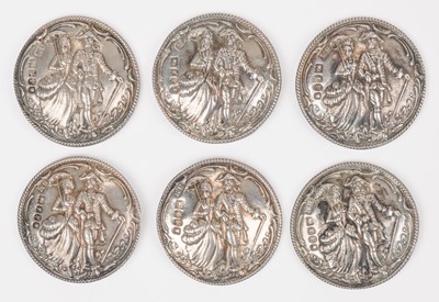 Lot 392 - Buttons. A set of six silver buttons