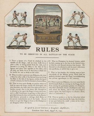 Lot 90 - Boxing Broadside. Rules to be observed in all battles on the stage..., 1743 [but later]