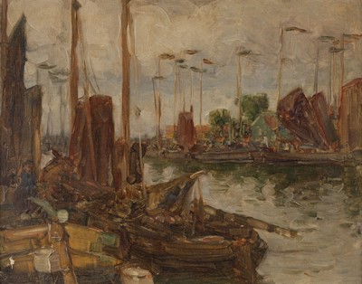 Lot 198 - McBey (James, 1883-1959). Fishing Boats on a Dutch Waterway