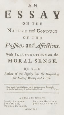 Lot 235 - [Hutcheson, Francis]. An Essay on the Nature and Conduct of the Passions..., 2nd ed., 1730 + 1