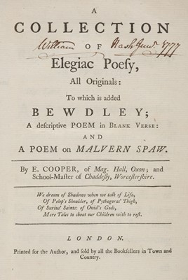 Lot 243 - Cooper (Edward). A Collection of Elegiac Poesy, all originals..., 1760..., and others