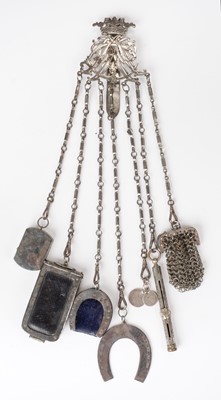 Lot 385 - Chatelaine. A Georgian cut steel chatelaine, & others