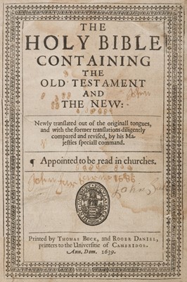 Lot 273 - Bible [English]. The Holy Bible containing the Old Testament and the New..., 1639