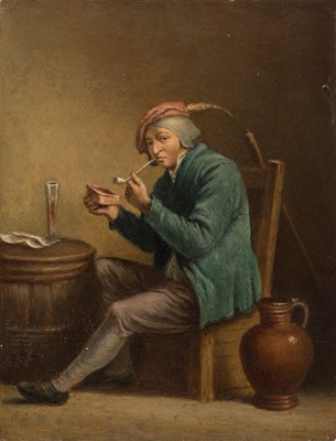 Lot 118 - Tenniers II (David, 1610-1690). Peasant Smoking, early 19th century, oil on copper