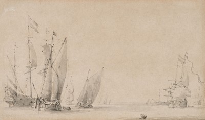 Lot 53 - Velde I (Willem Van De, 1611-1693). Seascape, pen, ink, and wash